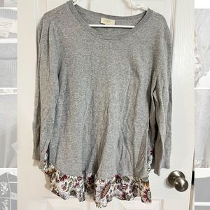 Loft sweater long sleeve grey floral trim large
